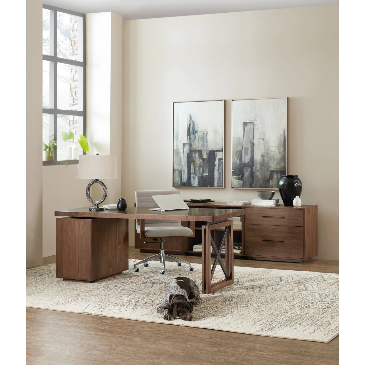 008 SI-1748856 | Lifestyle | Elon Cabinet by Hooker Furniture in walnut. Made from flat cut walnut veneers in a traditional style.