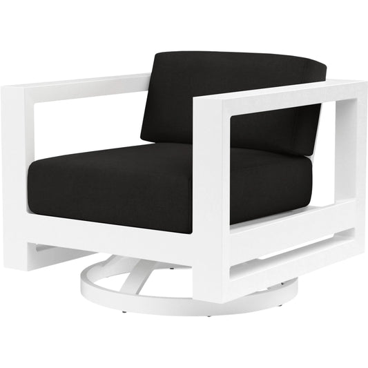 Newport Outdoor Swivel Club by Sunset West in whites/creams/beiges. Made from aluminum in a modern style.