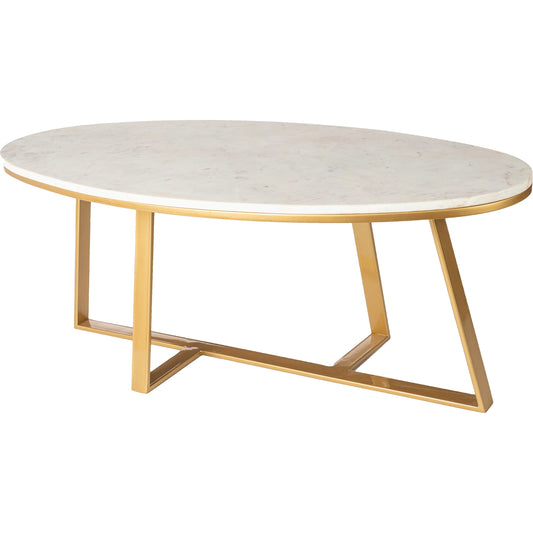 Akola Coffee Table - 32780 by Surya in white and gold. Made from top: marble, base: metal in a modern style.