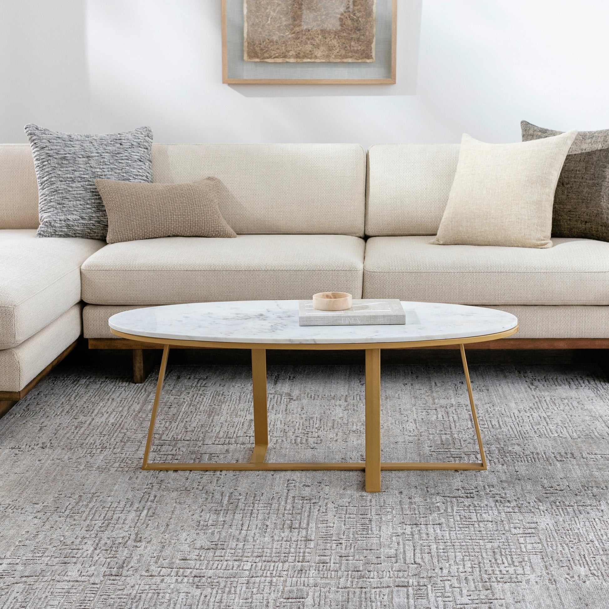 Akola Coffee Table - 32780 by Surya in white, gold and gold. Made from top: marble, base: metal in a modern style.