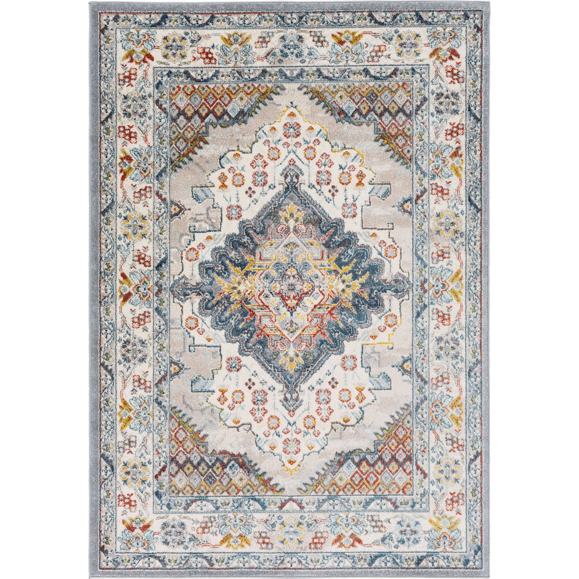 Ankara Rug by Livabliss in gray, taupe, ice blue, dark blue, cream, rust. Made from polypropylene in a unique style.