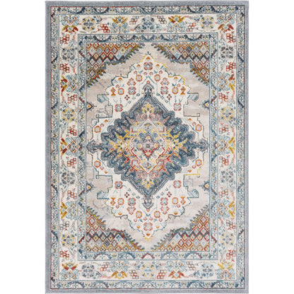 Ankara Rug by Livabliss in gray, taupe, ice blue, dark blue, cream, rust. Made from polypropylene in a unique style.