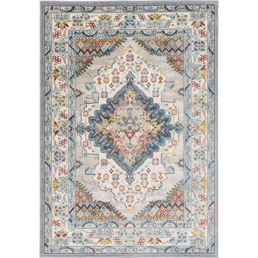 Ankara Rug by Livabliss in gray, taupe, ice blue, dark blue, cream, rust. Made from polypropylene in a unique style.