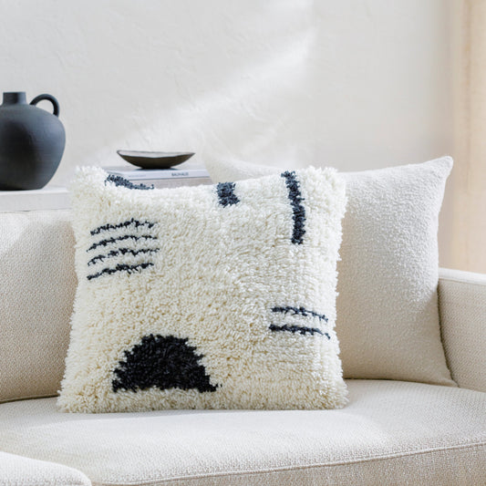 Aksel Pillow - 481414 by Surya in off-white, beige, light grey, onyx. Made from front: 80% wool, 20% cotton, back: 100% cotton in a modern style.