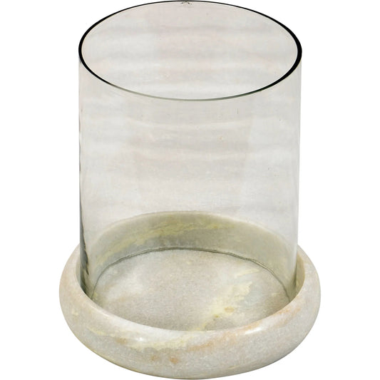 Cielo Hurricane Candle Holder by Arch & Plane in white, clear and clear glass, white marble finish. Made from marble, glass in a modern style.