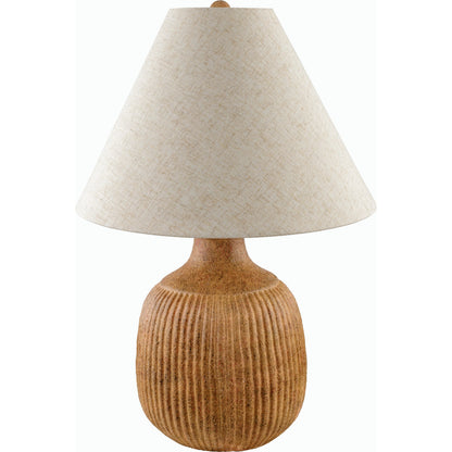 Abella Table Lamp by Livabliss in body: blush, shade (outside): wheat, shade (inside): white, finial: metallic - brass, harp: metallic - brass, cord: translucent and paintedelectroplated. Made from ceramic, linen, metal, iro