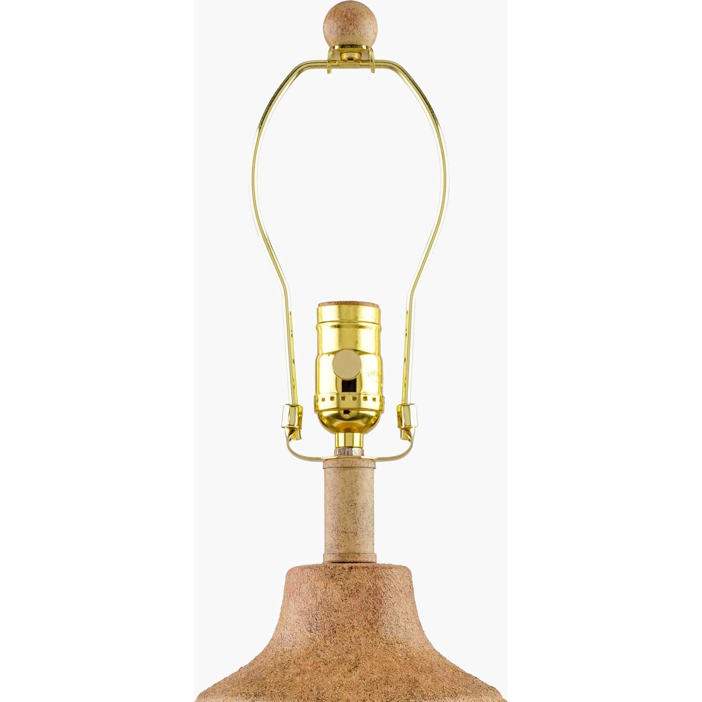 002 SI-2168095 | Closeup | Abella Table Lamp by Livabliss in body: blush, shade (outside): wheat, shade (inside): white, finial: metallic - brass, harp: metallic - brass, cord: translucent and paintedelectroplated. Made from ceramic, linen, metal, iron in 
