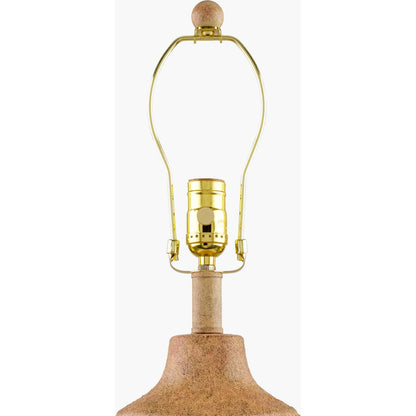 Abella Table Lamp by Livabliss in body: blush, shade (outside): wheat, shade (inside): white, finial: metallic - brass, harp: metallic - brass, cord: translucent and paintedelectroplated. Made from ceramic, linen, metal, iron in 