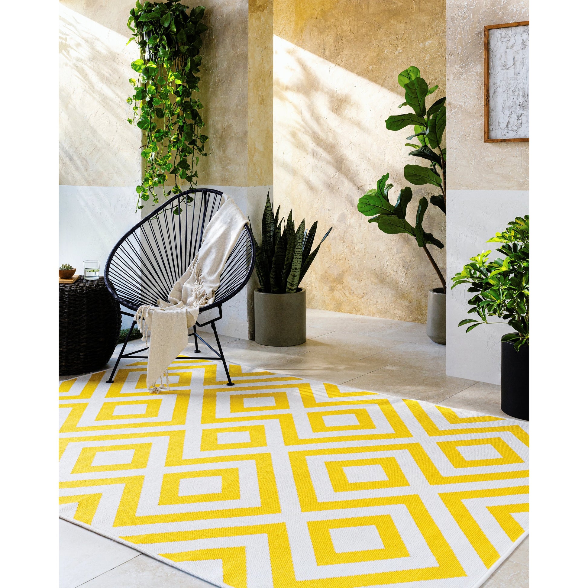 Alfresco Rug - 21046 by Livabliss in saffron, beige, off-white. Made from face: 100%