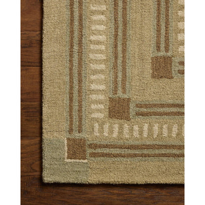 Alfie ALF-04 Rug by Chris Loves Julia x Loloi in green, natural. Made from 100% wool in a unique style.