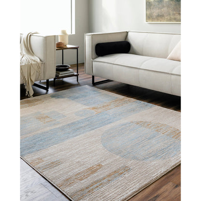 Allegro Rug - 500851 by Livabliss in tan, light beige, blue, ivory, mustard. Made from face: 80% polyester, 20% polypropylene, warp: 100% jute in a unique style.