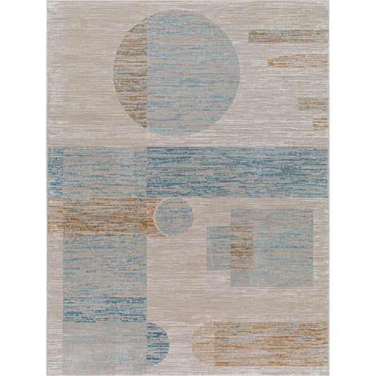 Allegro Rug - 500851 by Livabliss in tan, light beige, blue, ivory, mustard. Made from face: 80% polyester, 20% polypropylene, warp: 100% jute in a unique style.