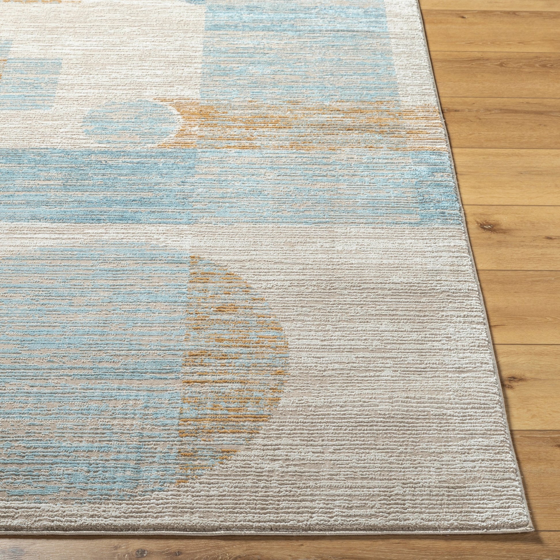Allegro Rug - 500851 by Livabliss in tan, light beige, blue, ivory, mustard. Made from face: 80% polyester, 20% polypropylene, warp: 100% jute in a unique style.