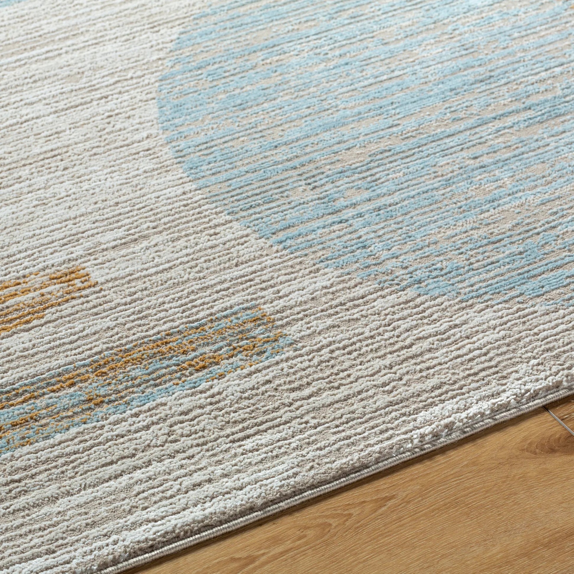 Allegro Rug - 500851 by Livabliss in tan, light beige, blue, ivory, mustard. Made from face: 80% polyester, 20% polypropylene, warp: 100% jute in a unique style.
