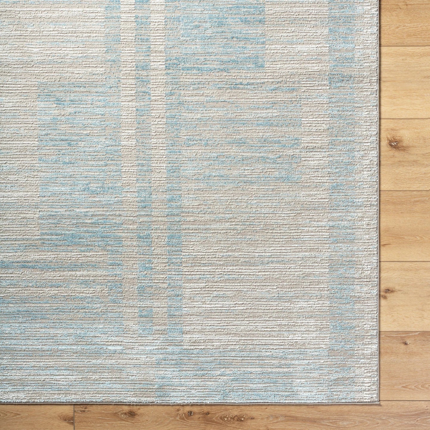 005 SI-2132372,SI-2132373,SI-2132374,SI-2132375 | Closeup | Allegro Rug - 500865 by Livabliss in tan, light beige, blue, ivory. Made from face: 80% polyester, 20% polypropylene, warp: 100% jute in a unique style.