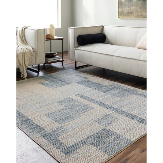 Allegro Rug - 500872 by Livabliss in tan, blue, light beige, ivory, navy. Made from face: 80% polyester, 20% polypropylene, warp: 100% jute in a unique style.