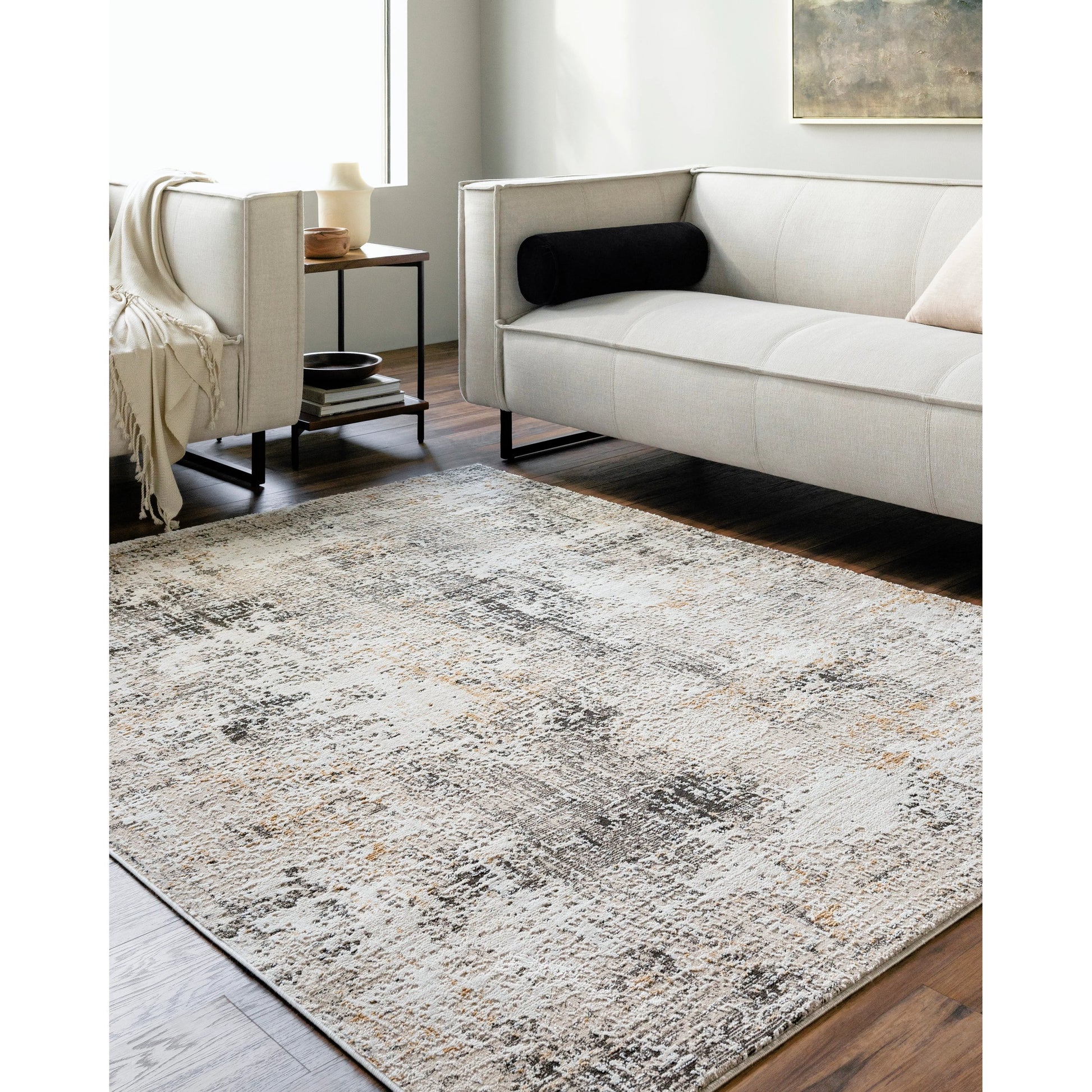 Allegro Rug - 500899 by Livabliss in tan, ivory, light beige, charcoal, mustard. Made from face: 80% polyester, 20% polypropylene, warp: 100% jute in a unique style.