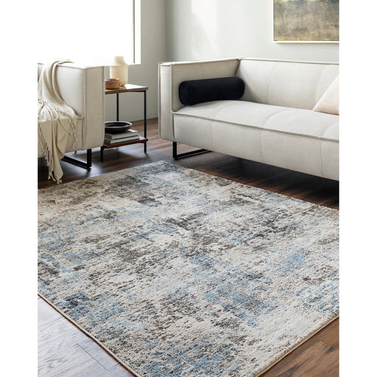 Allegro Rug - 500912 by Livabliss in light beige, tan, ivory, charcoal, blue. Made from face: 80% polyester, 20% polypropylene, warp: 100% jute in a unique style.