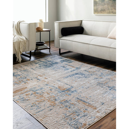 Allegro Rug - 500919 by Livabliss in tan, light beige, ivory, navy, blue. Made from face: 80% polyester, 20% polypropylene, warp: 100% jute in a unique style.