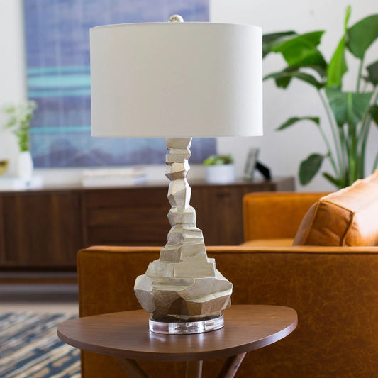 Alexis Lamp - 19765 by Surya in n/a, white and base gilded. Made from linen, polyester, acrylic, resin, 100% metal in a modern style.