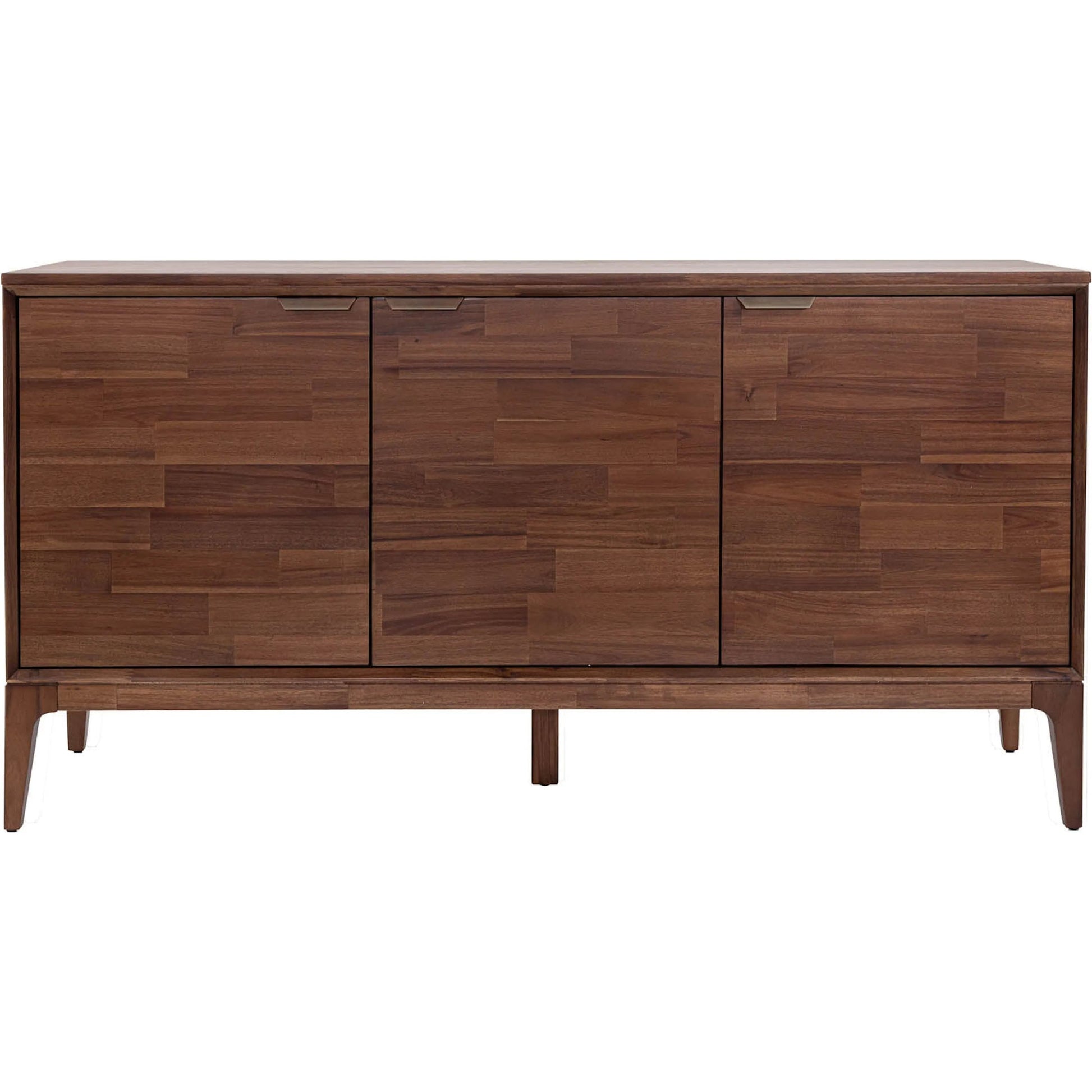 Allure Wooden 3 Door Sideboard by LH Imports in brown and brown, brass. Made from solid acacia wood, mdf, brass metal handles in a unique style.
