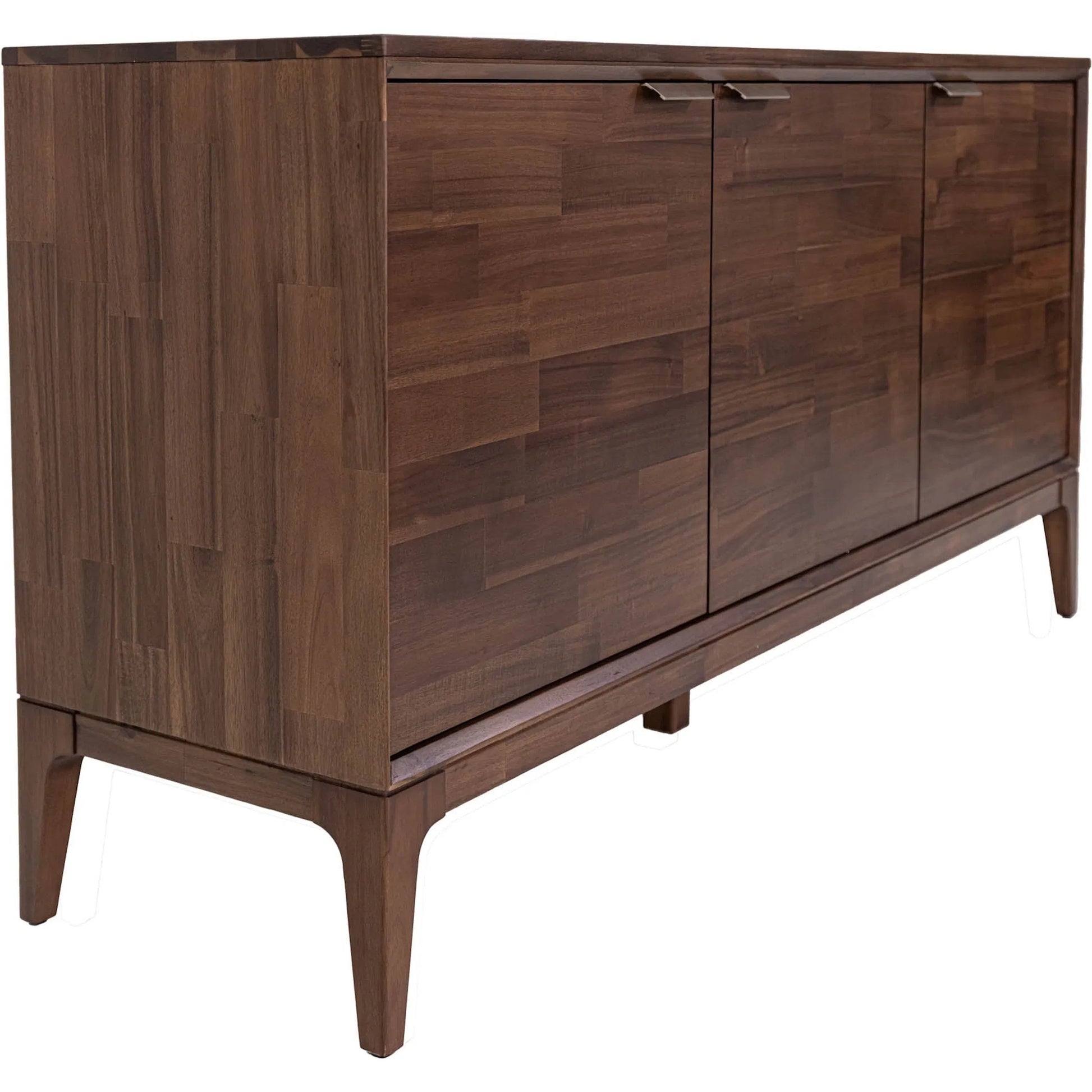 Allure Wooden 3 Door Sideboard by LH Imports in brown and brown, brass. Made from solid acacia wood, mdf, brass metal handles in a unique style.