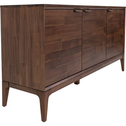 Allure Wooden 3 Door Sideboard by LH Imports in brown and brown, brass. Made from solid acacia wood, mdf, brass metal handles in a unique style.