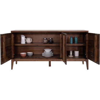 Allure Wooden 3 Door Sideboard by LH Imports in brown and brown, brass. Made from solid acacia wood, mdf, brass metal handles in a unique style.
