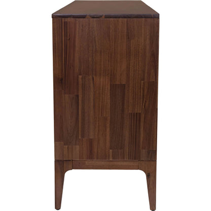 Allure Wooden 3 Door Sideboard by LH Imports in brown and brown, brass. Made from solid acacia wood, mdf, brass metal handles in a unique style.