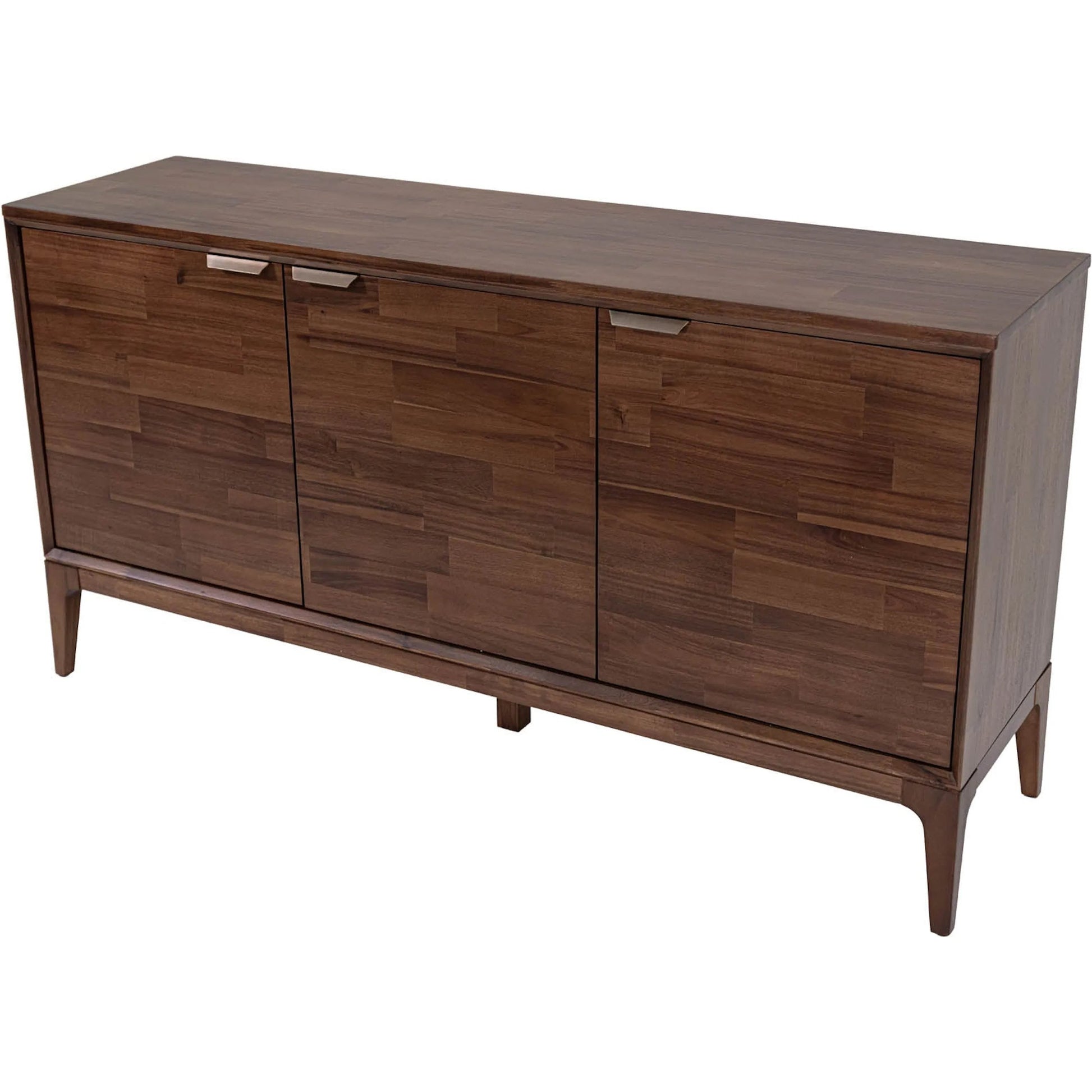 Allure Wooden 3 Door Sideboard by LH Imports in brown and brown, brass. Made from solid acacia wood, mdf, brass metal handles in a unique style.