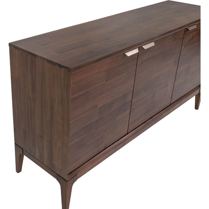 Allure Wooden 3 Door Sideboard by LH Imports in brown and brown, brass. Made from solid acacia wood, mdf, brass metal handles in a unique style.