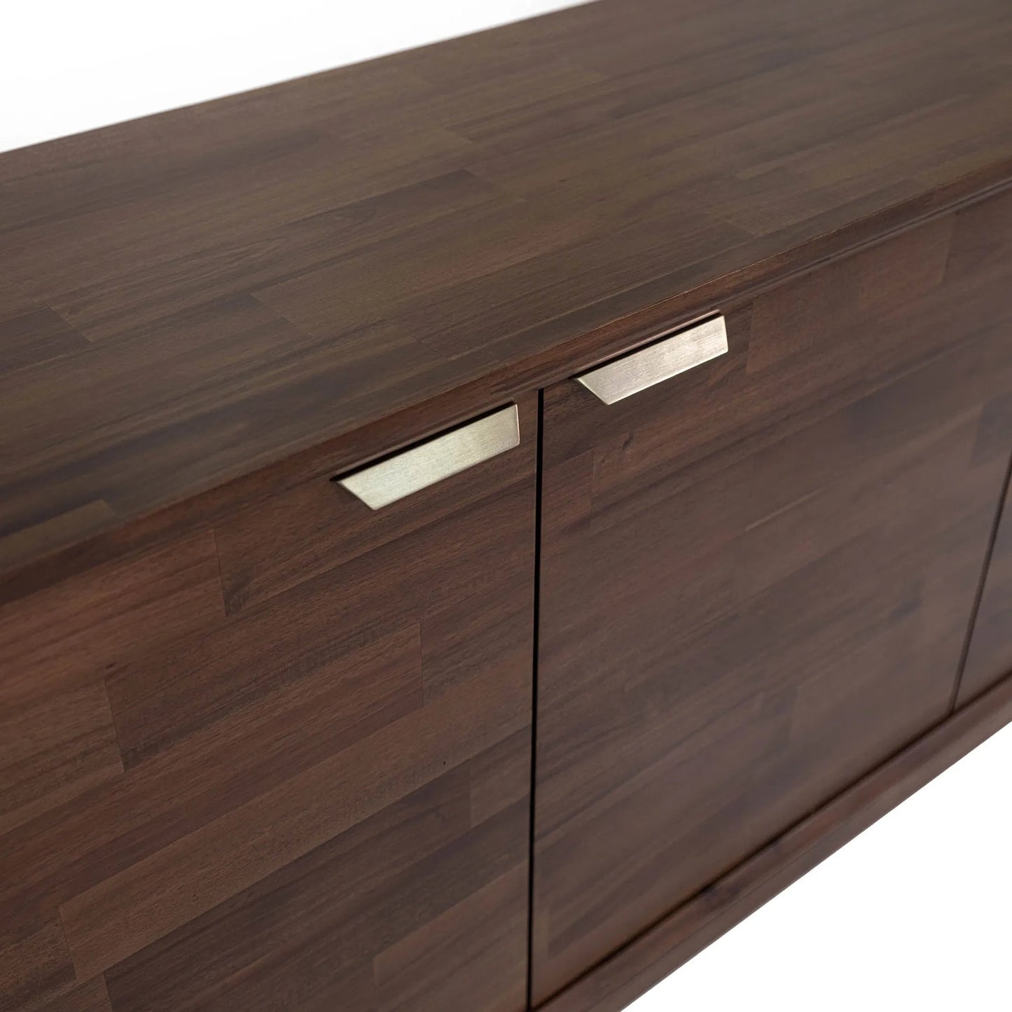 009 SI-2533482 | Closeup | Allure Wooden 3 Door Sideboard by LH Imports in brown and brown, brass. Made from solid acacia wood, mdf, brass metal handles in a unique style.