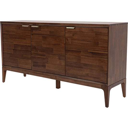 Allure Wooden 3 Door Sideboard by LH Imports in brown and brown, brass. Made from solid acacia wood, mdf, brass metal handles in a unique style.