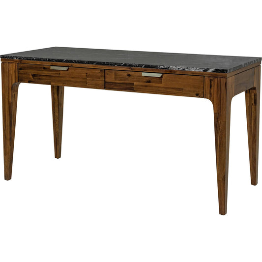 001 SI-2527479 | Primary Silo | Allure Writing Desk by LH Imports in walnut, black marble top, brass. Made from solid acacia wood; mdf; black marble top. brasss metal handles in a unique style.