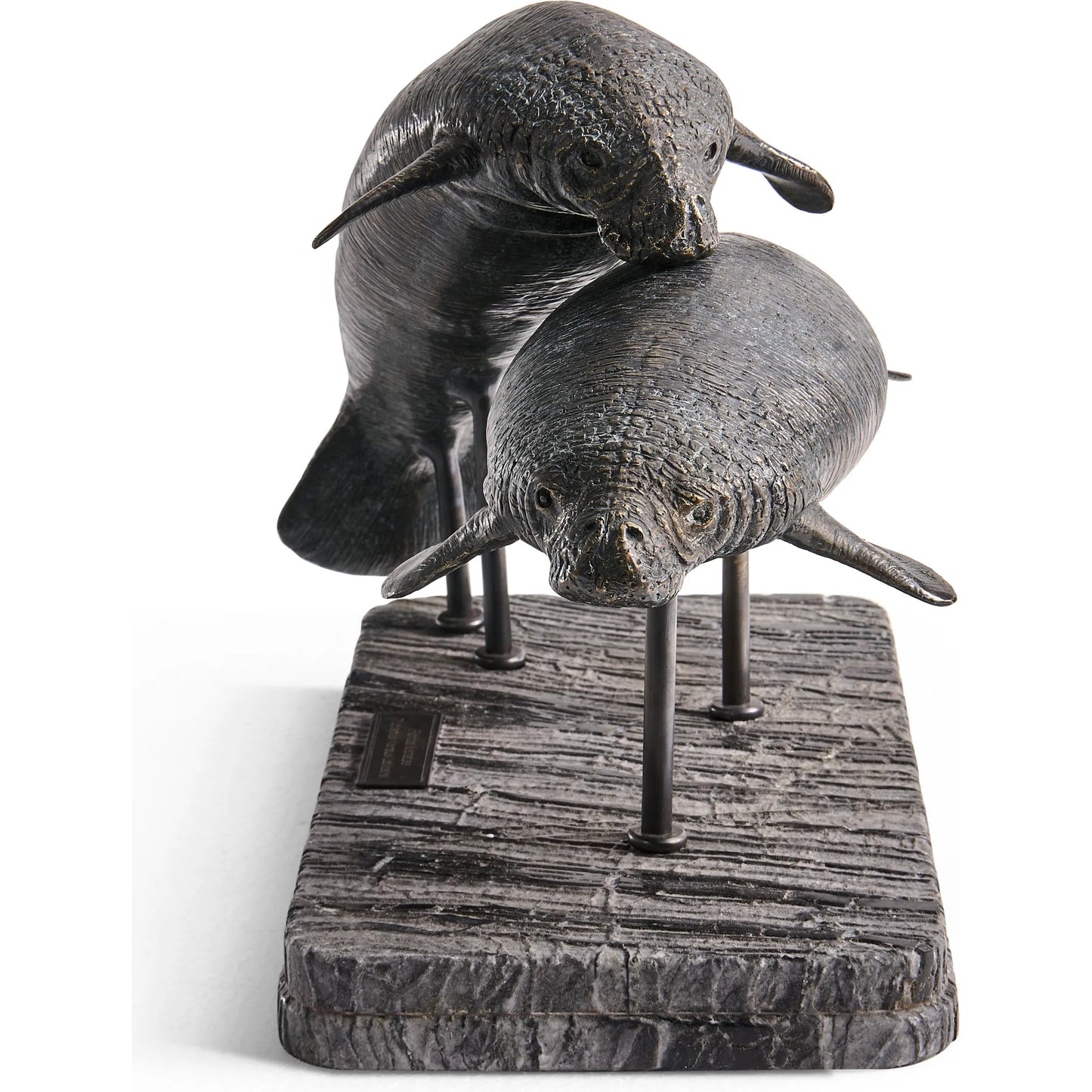 003 SI-2535737 | Additional Silo | Raised Manatee Bronze Statue with Marble Base by Jonathan Charles in dark rustic waxed bronze. Made from main brass in a unique style.