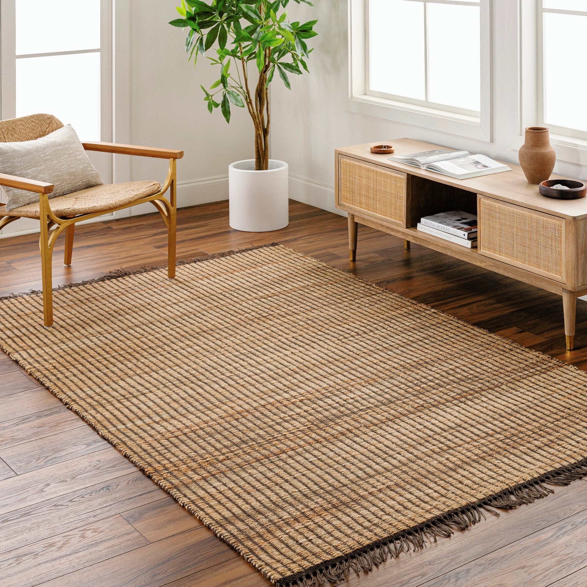 Alex Rug - 496078 by Livabliss in taupe, sandstone, charcoal, wheat, umber. Made from face: 100% jute, warp: 100% jute in a unique style.