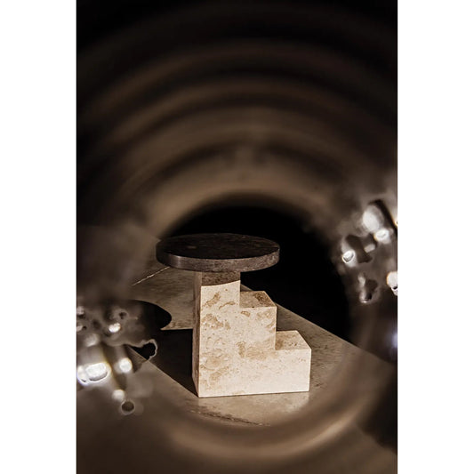 Barnes Side Table by Noir in black and white marble. Made from marble in a modern style.