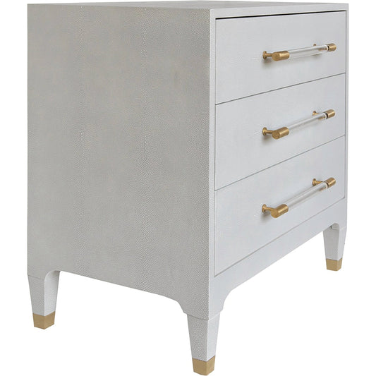 Amber Three Drawer Side Table by Worlds Away. Made from hardwood solids, mdf, vinyl, metal, acrylic in a modern style.