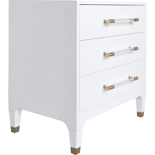 Amber Three Drawer Side Table by Worlds Away. Made from hardwood solids, mdf, vinyl, metal, acrylic in a modern style.