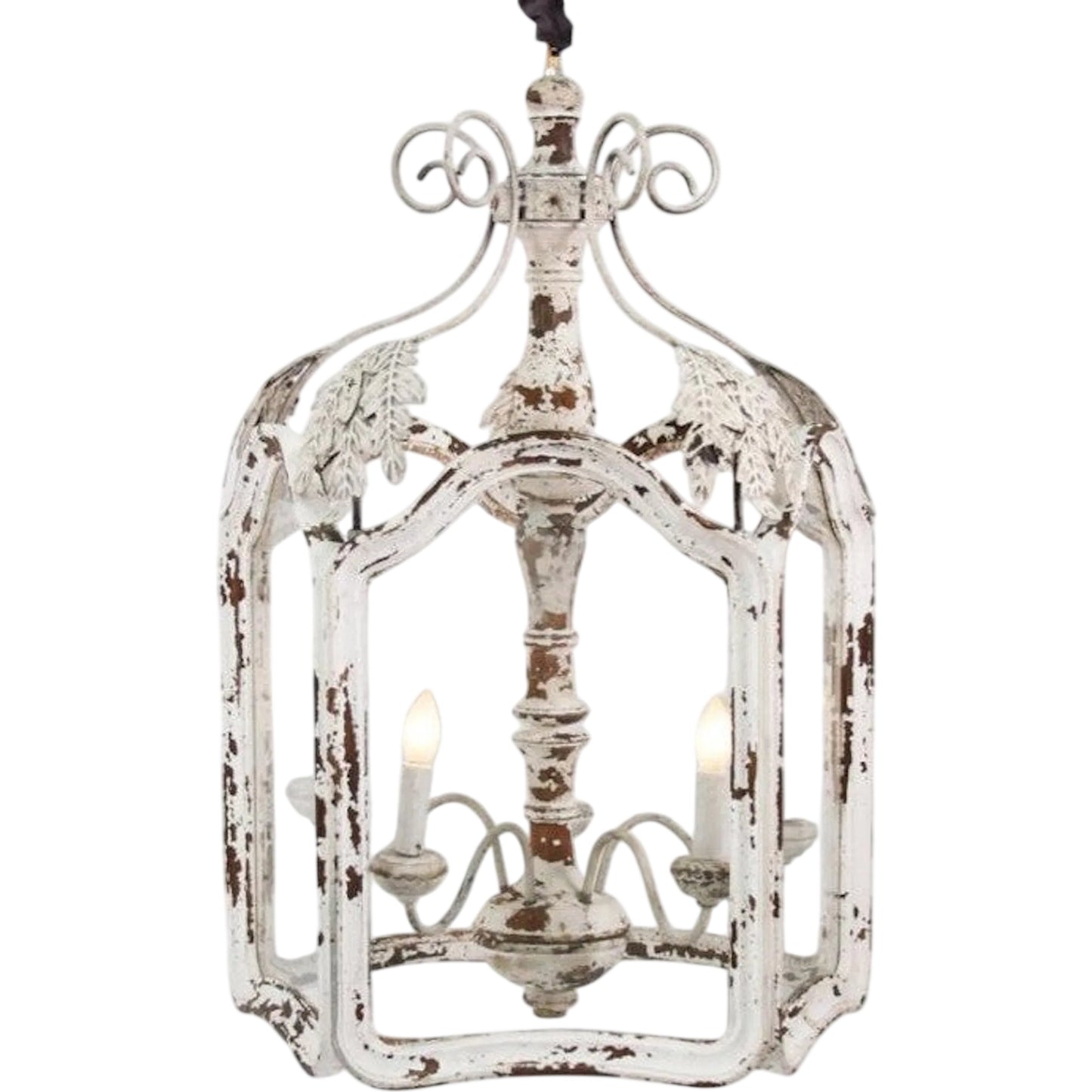 000 SI-2633332 | Primary Silo | Amelie Chandelier by Zentique in distressed white and white. Made from pine, iron, glass in a unique style.