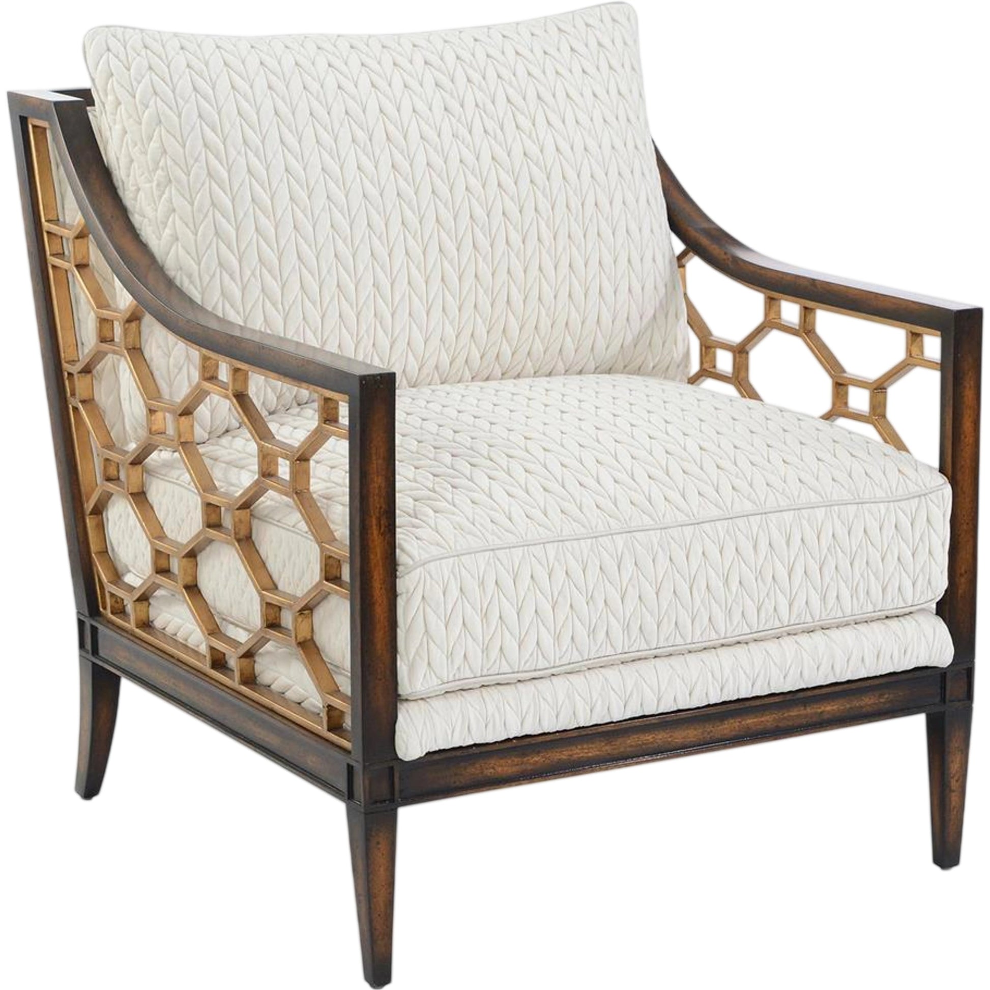 Belden Place Lounge Chair by John-Richard. Made from mahogany, steel, fabric in a cottage & farmhouse style.
