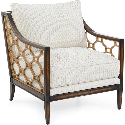 Belden Place Lounge Chair by John-Richard. Made from mahogany, steel, fabric in a cottage & farmhouse style.