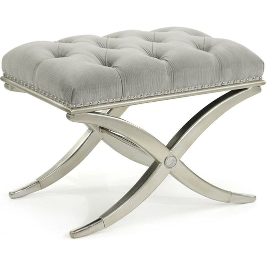 Josephine Bench by John-Richard in soft grey and silver leaf. Made from nickel in a transitional style.
