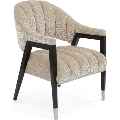Luna Chair by John-Richard in pale taupe and burnished silver. Made from fabric, nickel in a transitional style.