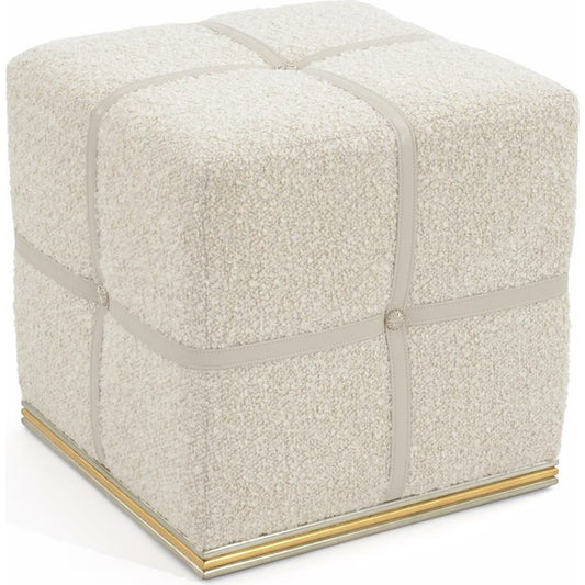 Steamer Trunk Ottoman by John-Richard in pale taupe. Made from leather, nickel in a transitional style.