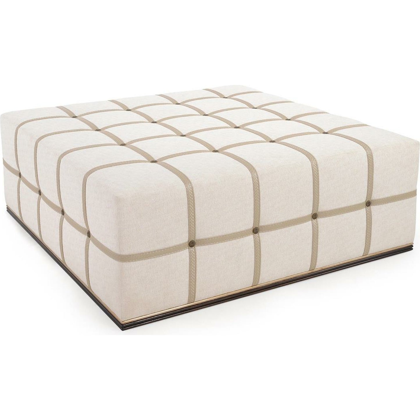 001 SI-1757127 | Primary Silo | Steamer Trunk Cocktail Ottoman by John-Richard in ivory. Made from brass, leather in a transitional style.