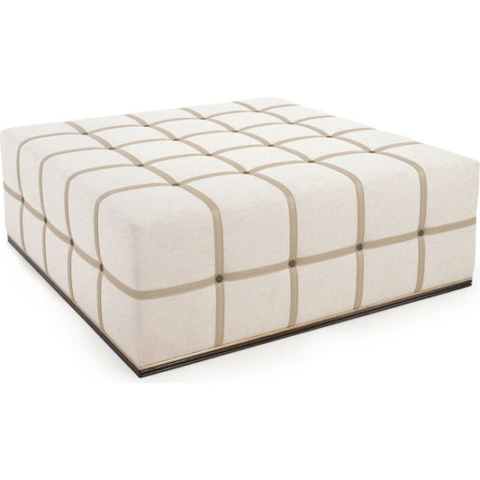 Steamer Trunk Cocktail Ottoman by John-Richard in ivory. Made from brass, leather in a transitional style.