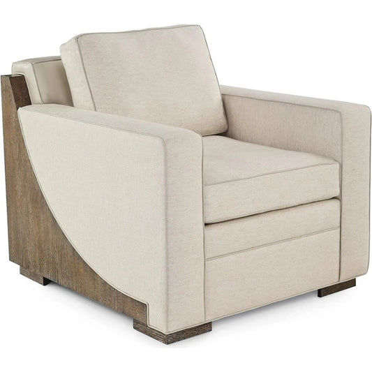 Crescent Chair by John-Richard in brown, ivory, light gray and fallstaff. Made from oak wood, fabric, leather in a unique style.