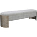 Certa Bench by John-Richard in striated valyrian gold. Made from beech wood, fabric in a transitional style.