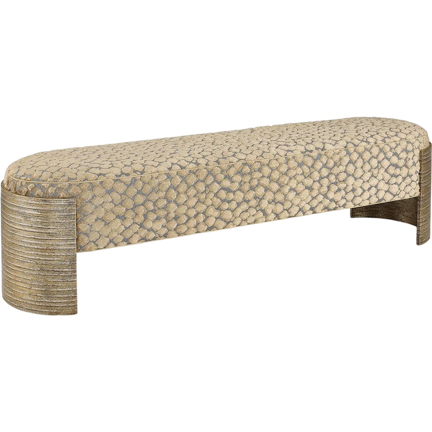 003 SI-2629160 | Primary Silo | Certa Bench by John-Richard in striated valyrian gold. Made from beech wood, fabric in a transitional style.